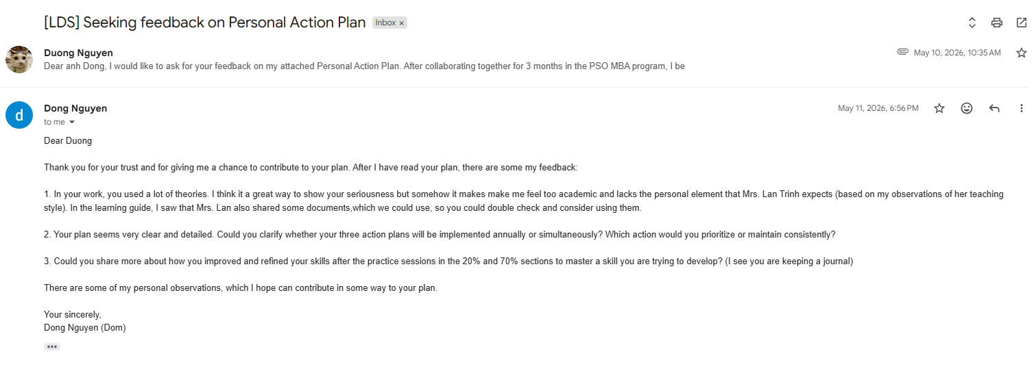 Feedback from Nguyen Thanh Dong